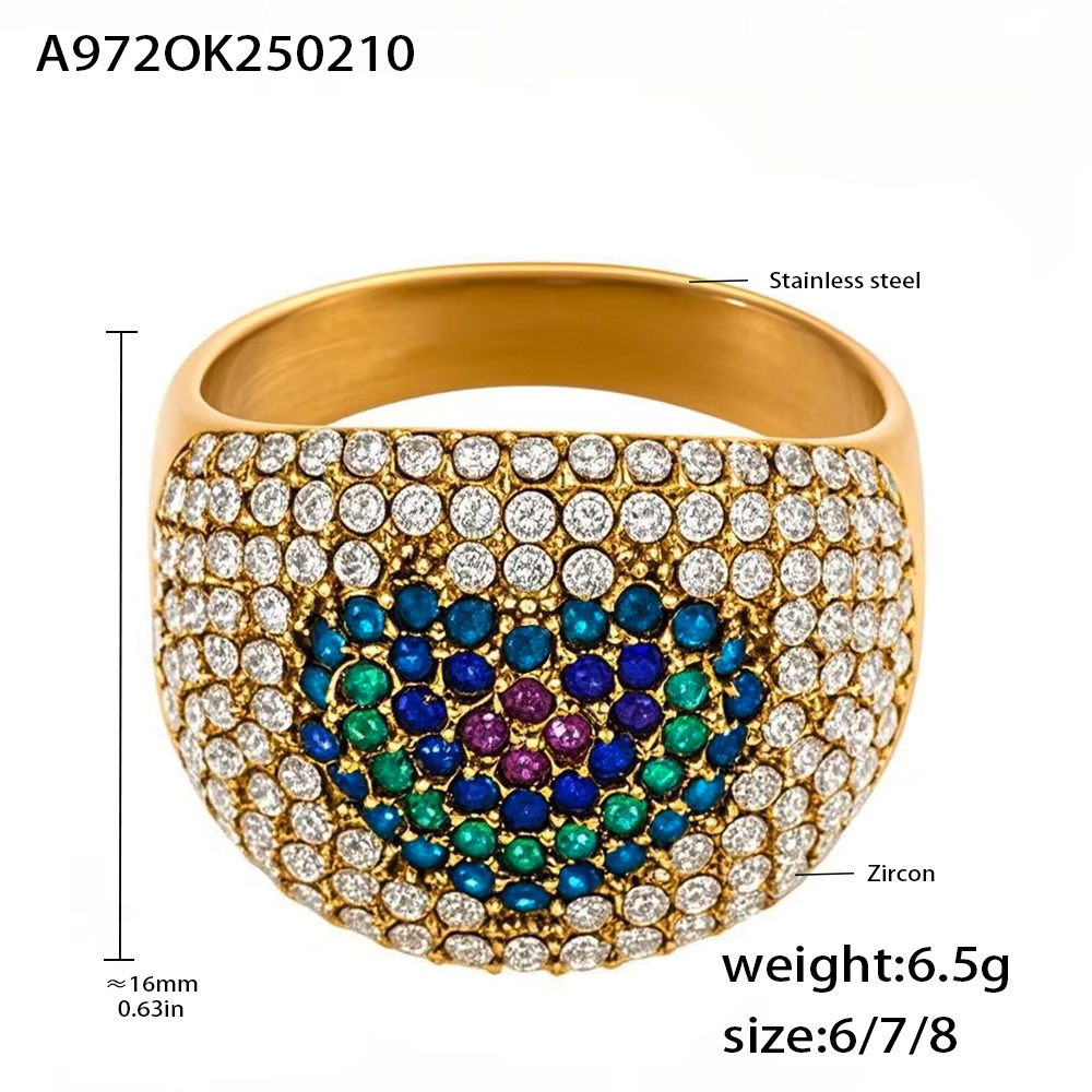 Bague épaisse en acier inoxydable plaqué or pour femmes, en forme de cœur, Zircon coloré, de luxe, pour Couple, bijoux d'été assortis: 7 / WHITE