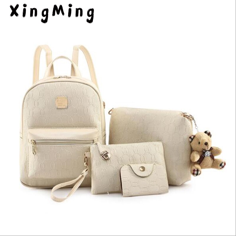 XINGMING Fashion borsa composita zaino in pelle Pu donna simpatico orso Set borse a tracolla zaini per scuola per ragazze adolescenti borse di carta