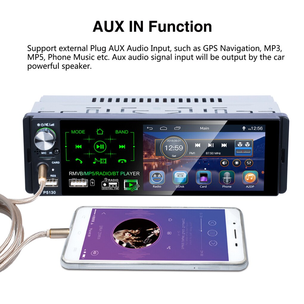 4.1 " 1 din kapacitiv pekskärm bluetooth bilstereo radio  mp5 spelare fm/am/rds+subwooferutgång+gratis kamera