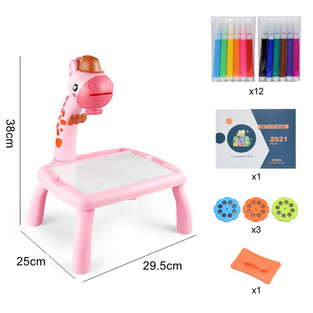 Children Led Projector Art Drawing Table Toys Painting Board Desk Arts Crafts Educational Learning Paint Toy For Kids: F pink