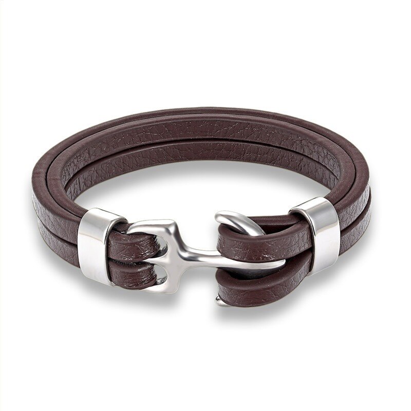 Creatieve Mode Persoonlijkheid Anker Rvs Lederen Armband In Meerdere Kleuren