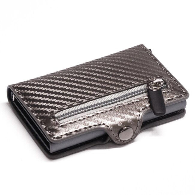 Business Card Holder RFID Blocking Wallet Aluminium Box PU Leather Automatic Metal Wallet Credit Card for Travel: Gray