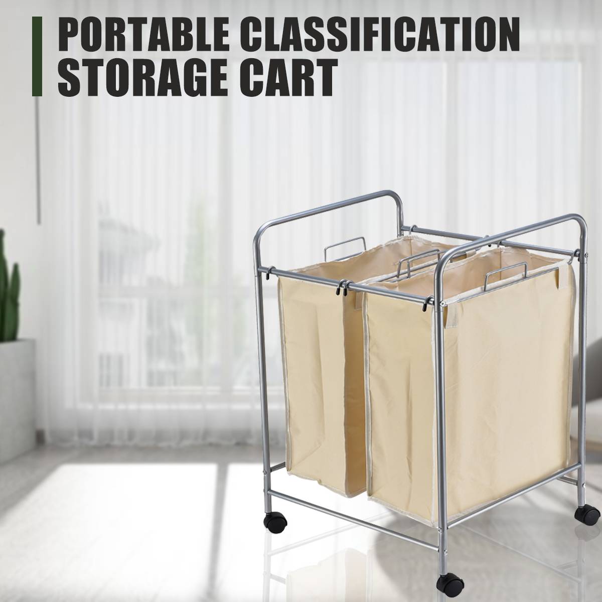 Large Rolling Laundry Basket Organizer 2 Grid Large Laundry Hamper Bin Waterproof Laundry Bags For Dirty Clothes Storage Box