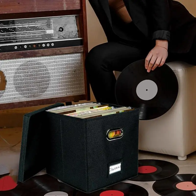Boîte de rangement pour disques vinyles jusqu'à 50+ 12 pouces, caisse pour disques, stockage d'album LP, boîtes de rangement en tissu avec couvercles
