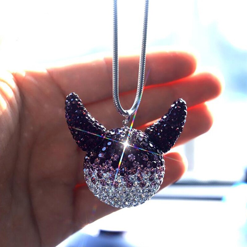 Diamond Devil Car Ornaments Hanging Pendant Cute Cartoon Evil Bling Crystal Rhinestone Ball Auto Rear Mirror Pendant Accessories