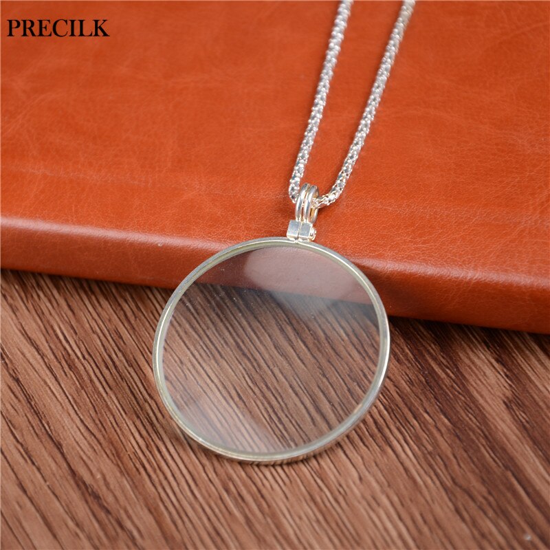 5X Magnification Portable Metal Hanging Chain Necklace Magnifiers Loupe Mirror Magnifying Glasses Reading Phone Screen Book: Silver