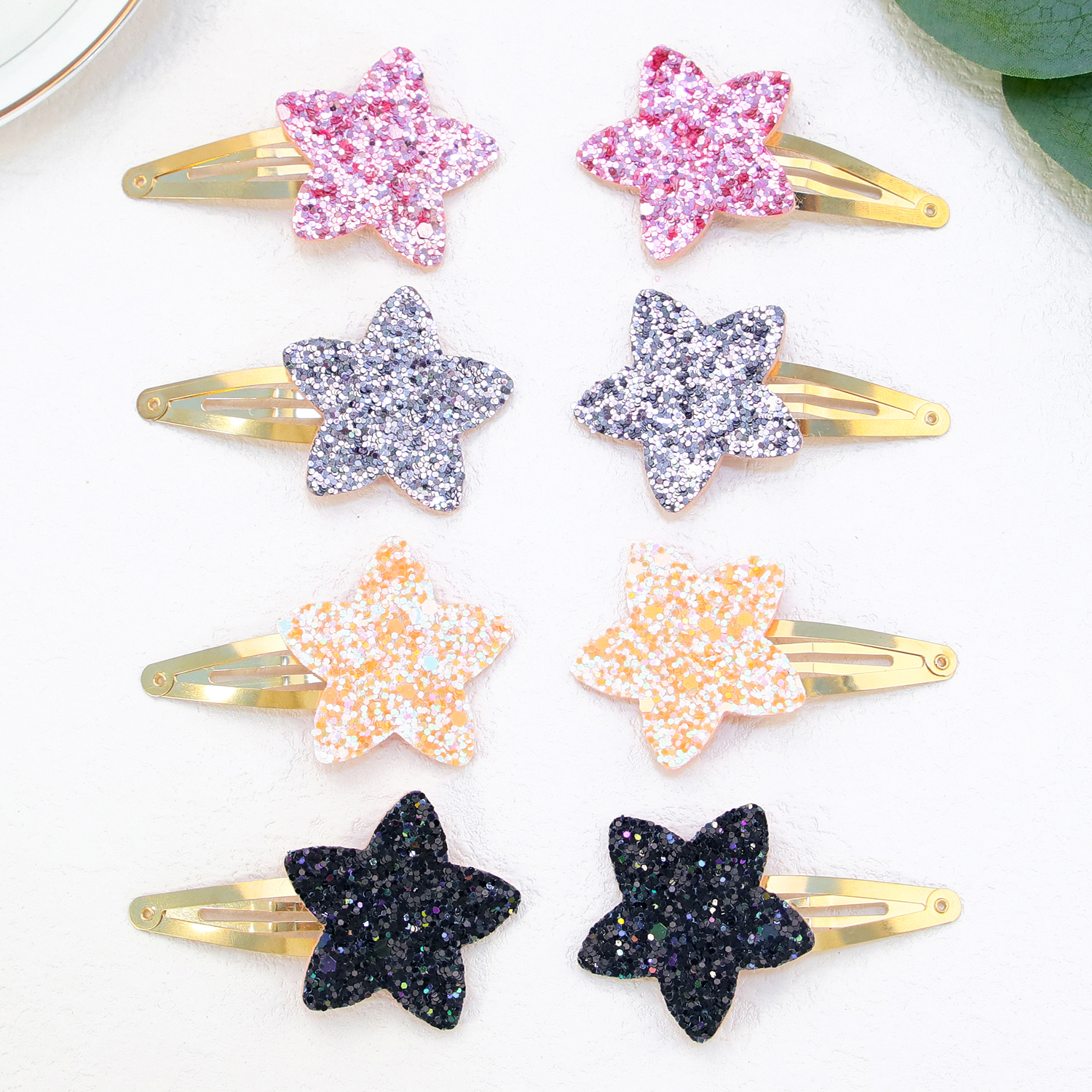 2/8pcs Sparkly Star Hair Clips Kids Glitter Star Shaped Hairpins Girls Alloy Snap Barrettes Clips Kids Children Hair Accessories: GRAY