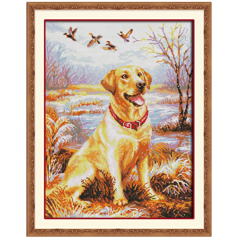 Sunflower Golden Retriever 11ct Counted Cross Stitch Kits Color Printed Stamped Cross-Stitch Supplies Needlework Printed Embroidery Kits