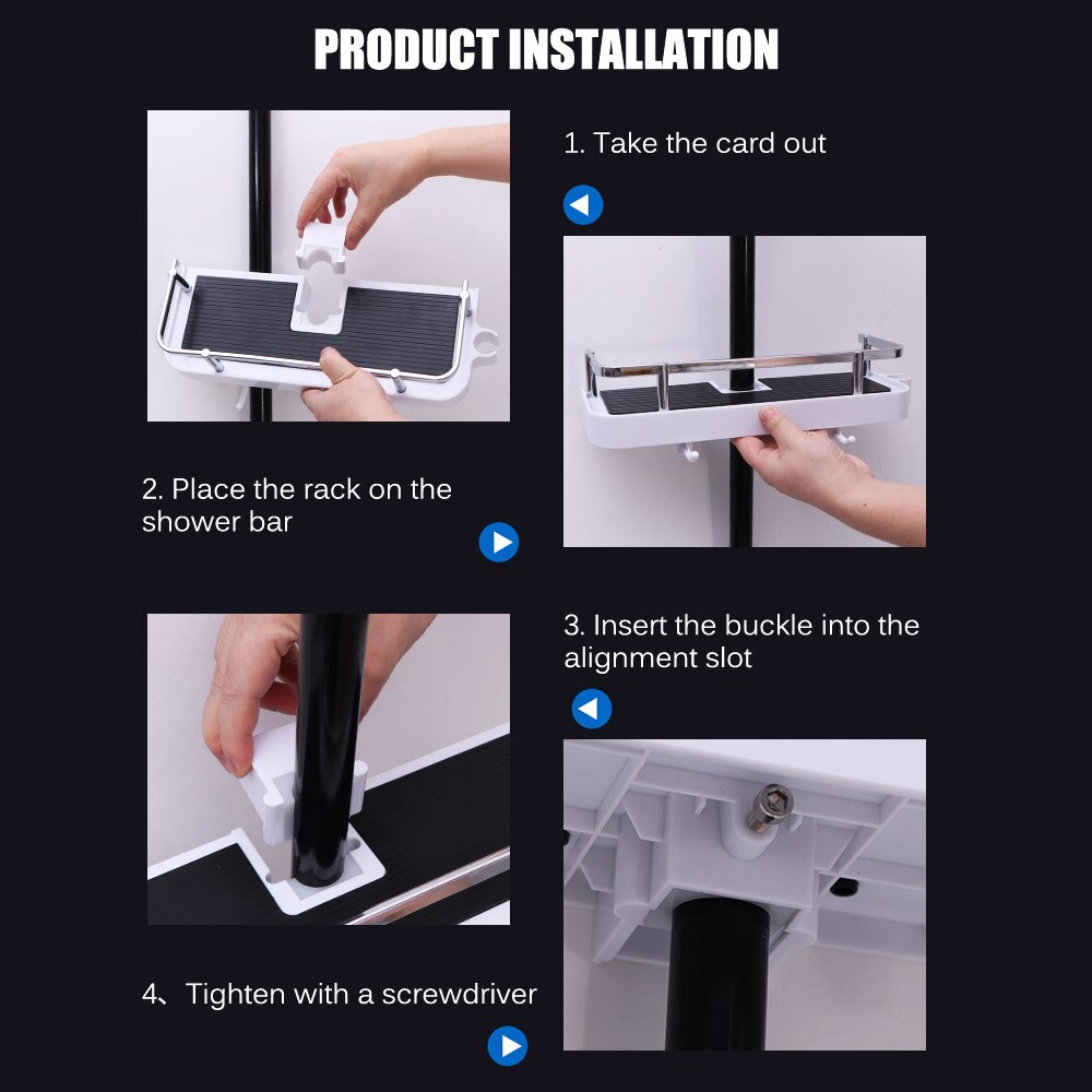 JUSHFO Practical Bathroom Pole Shower Storage Rack Holder Large Pole Shelf Shower Storage Caddy Rack Organiser Tray Holder 1PC