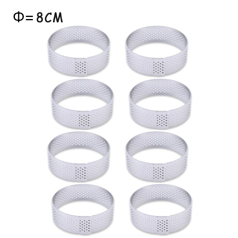 Tart Ring Stainless Steel Tartlet Mold Circle Cutter Pie Ring Heat-Resistant Perforated Cake Mousse Molds Tart Pastry: 8cm 8pcs