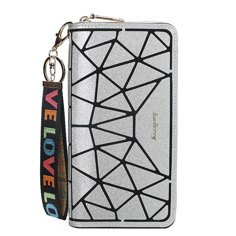 Baellerry top leren dames portemonnees koreaanse telefoon portemonnee clutch leren kaarthouder geometrische portemonnee portemonnee: Zilver