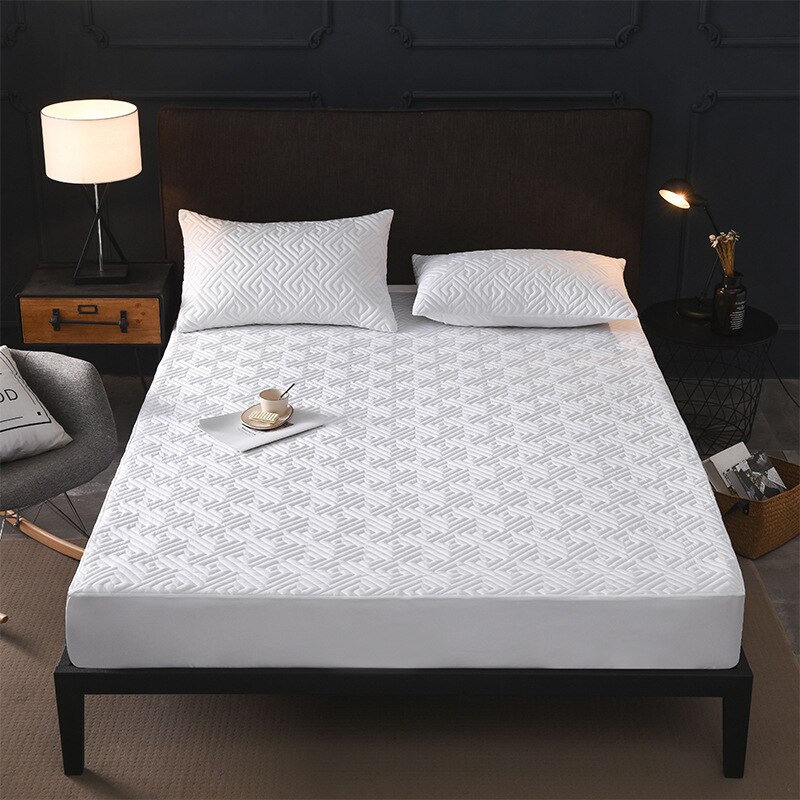Katoenen gewatteerde bedovertrek, dikke matrashoes, bescherming, elastisch hoeslaken, anti-muggen topper, 180 x 200 matrasbeschermer: B wit / 150 200 30cm