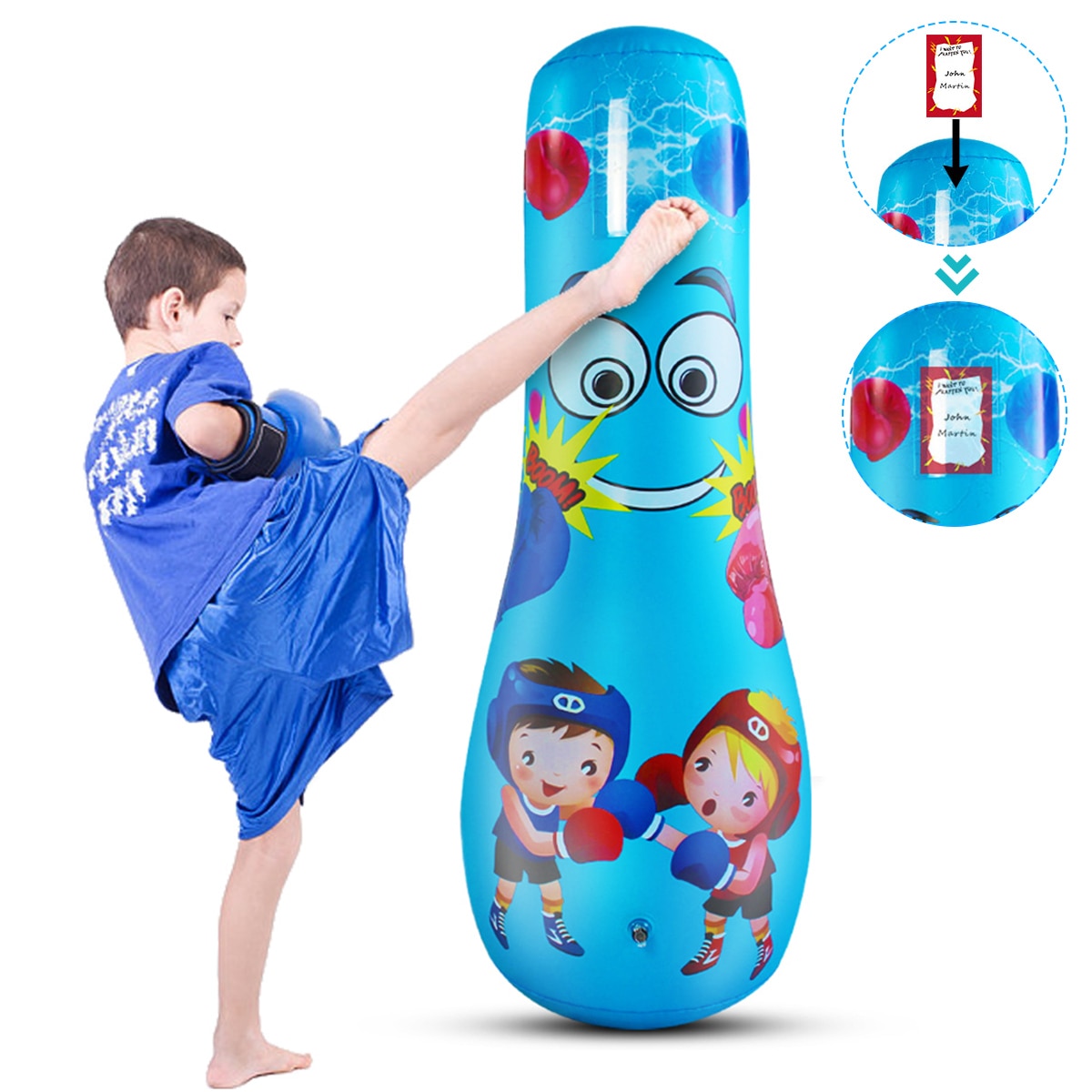 Unisex børn tumbler boksesæk fitness oppustelige børn sandsæk hjemmegymnastik fitness boksning kamp træning stress relief legetøj