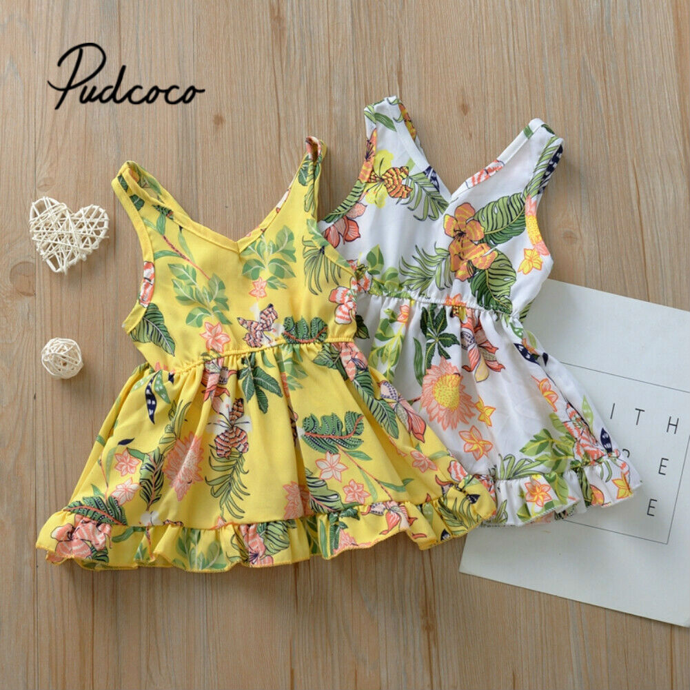 frühling Sommer Mädchen Kleid Baumwolle Ärmellose freundlicher Kleider Blumen- drucken freundlicher Kleider für Mädchen Prinzessin Kleidung