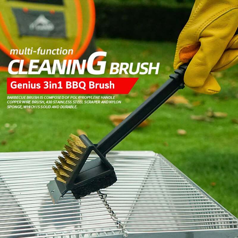 BBQ Grill Barbecue Kit Cleaning Brush Sponge Shovel Corner 3 in 1 Copper Bristles Cleaning Brushes Kitchen Accessories Tools