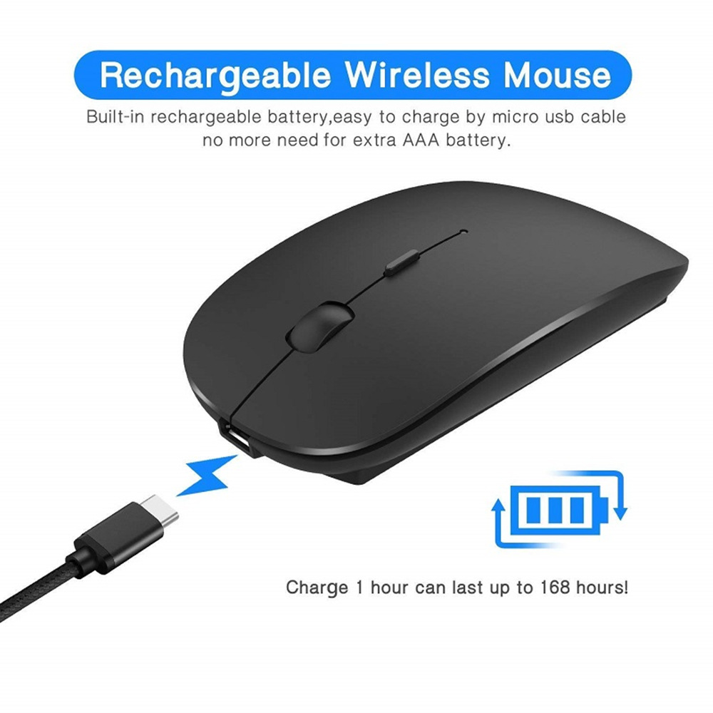 Bluetooth-muis voor laptop/macbook/ipad/android-pc, oplaadbare, stille, slanke, draadloze muis compatibel met windows/linux/tablet