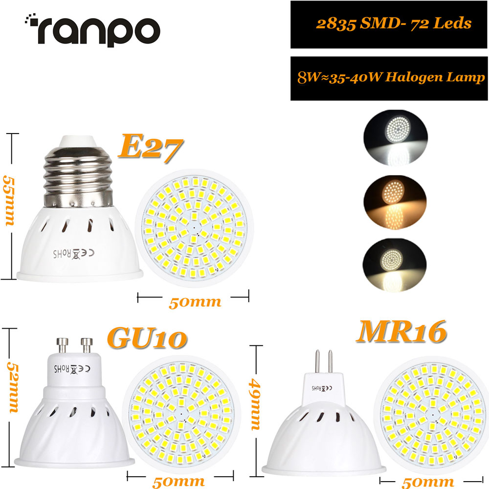 LED-Scheinwerferbirnen 6W 8W E27 GU10 Herr16 Hellste 3000K-6000K Kühl/warm/neutral ersetzen Halogenleuchten Deckenlampe 12V/24V