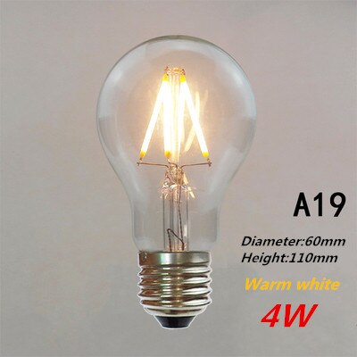 Energiebesparende Led Lamp Edison 2W 4W 6W 8W E27 Imitatie Wolfraam Draad Transparante Gloeilamp decoratieve Verlichting Binnenverlichting: A19  4W