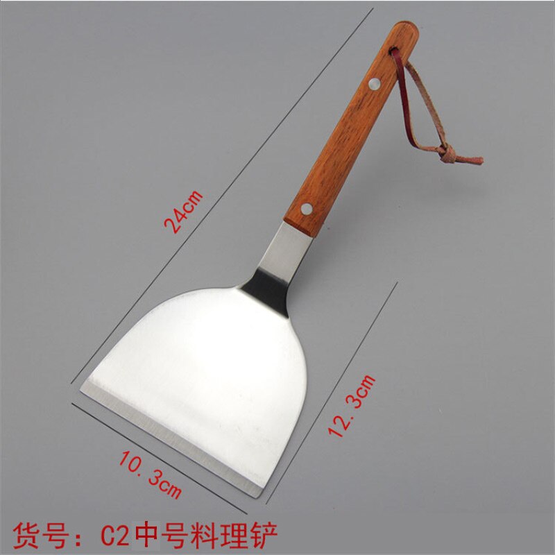 Cooking Tool Heat Resistance Stainless Steel Turners Spatula Scraper Wooden Handle utensilios de cozinha pizza beef steak shovel