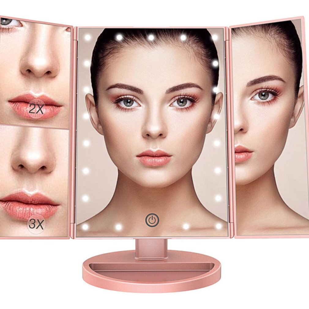 Makeup Mirror LED Touch Screen 22 Light Table Desktop Makeup 2X/3 XMagnifying Mirrors Vanity 3 Folding Adjustable Mirror