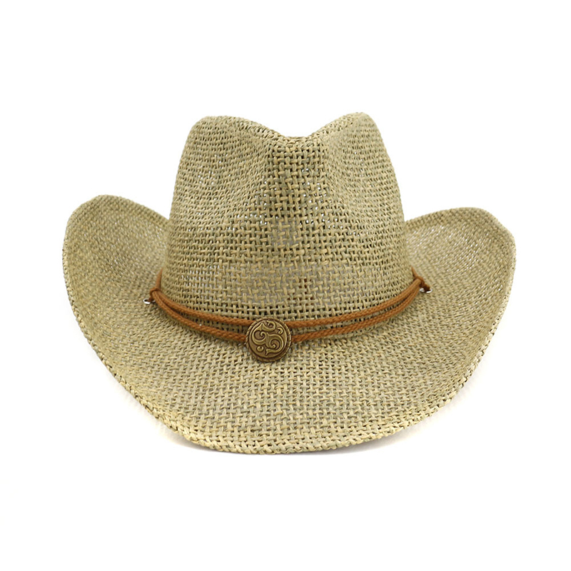 QDKPOTC Summer Unisex Western Cowboy Hats Hollow Straw Cap With Rope Outdoor Sandy Beach Men Women Caps Sun Hats