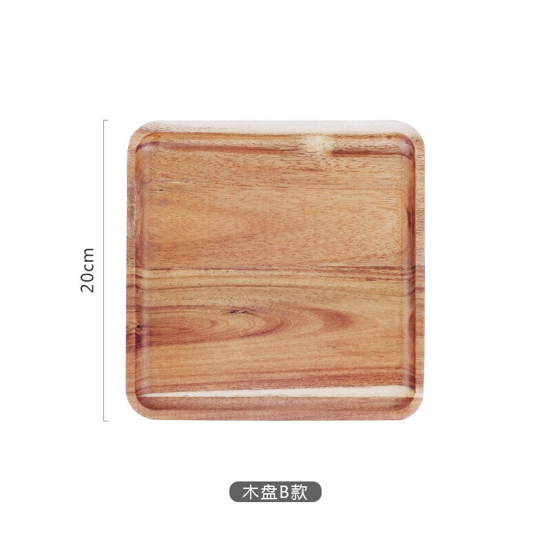 Acacia Wooden Pallet Household Rectangular Coffee Breakfast Bread Tray Fruit Plate Export Wooden Tableware: 20-20CM