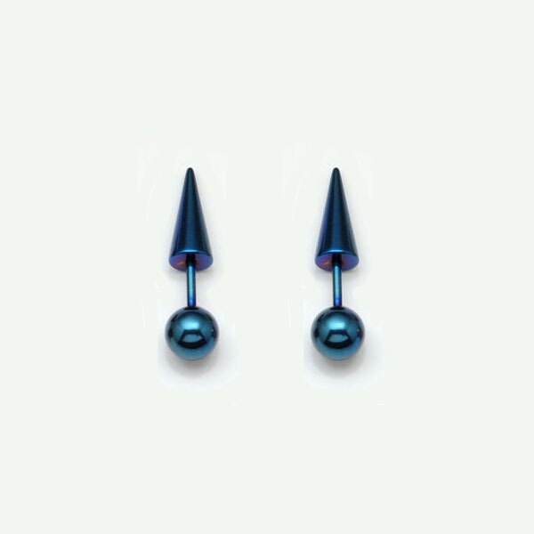 Pendientes con punta de cono de punta de bola redonda de 6mm de diámetro, de acero de titanio para hombre, con tuerca (perforada), 6 colores: Blue