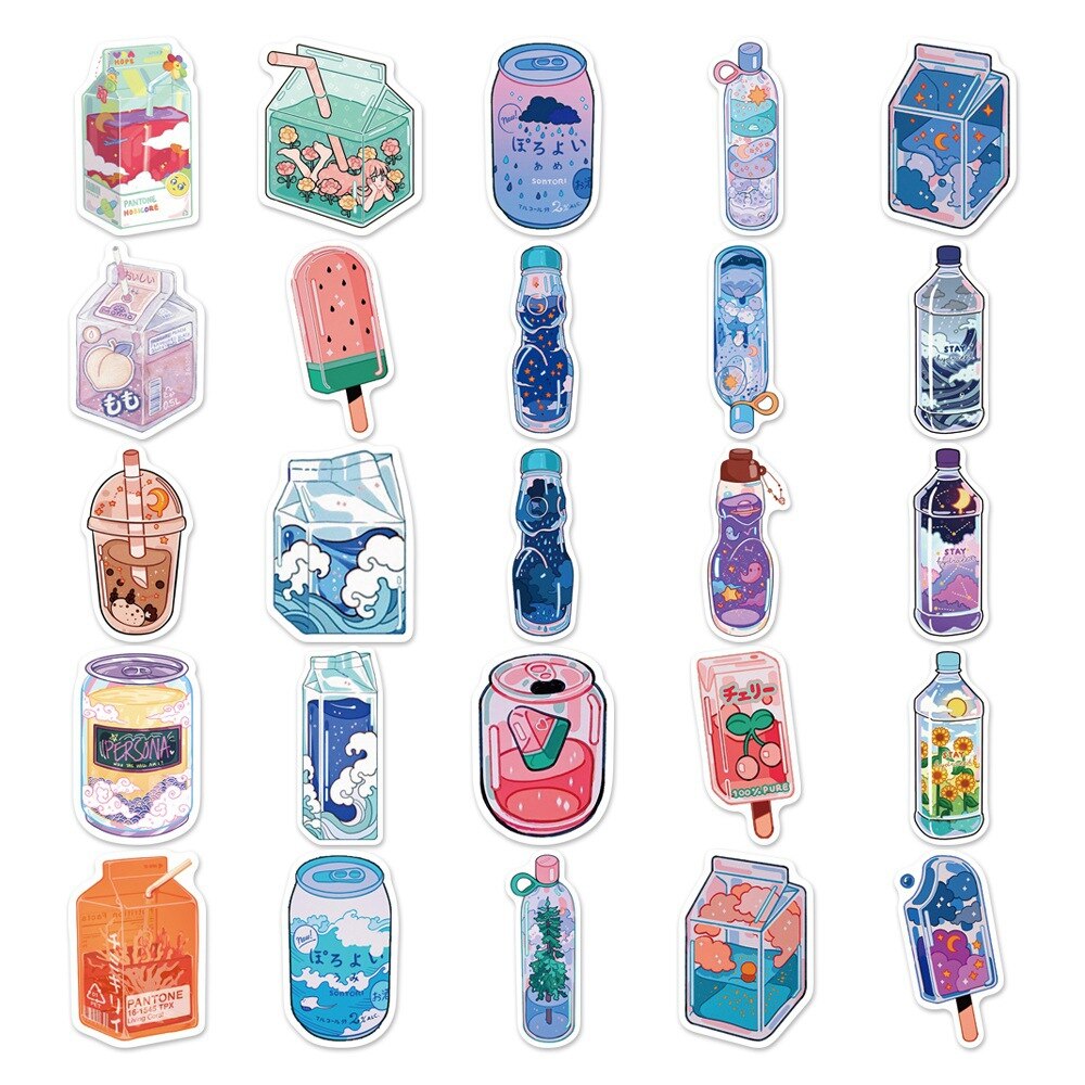 10/30/50PCS Drink Bottle Cute Sticker Graffiti Sticker Luggage Trolley Water Cup Waterproof Sticker