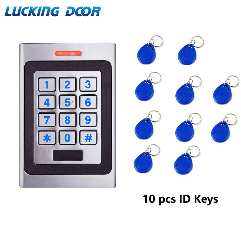 RFID Keypad Access Control System Kit Door Lock 125KHz EM Card IP67 Waterproof Metal Case Security Entry Door Reader Standalone: AC and 10 blue key