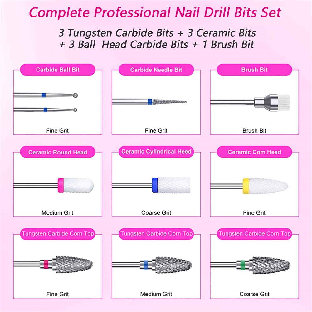 10pcs Nail Drill Bits, 3/32 Inch Tungsten Carbide Acrylic Nail Bit Set,Nail File Bits Nail Art Tools Accessory