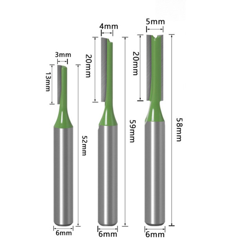 Beroep Frees Houtbewerking Gereedschap Hout Frees Enkele Dubbele Fluit Straight Bit Steken 3Mm-12Mm Cutter hoofd: 3 4 5mm(3pc)
