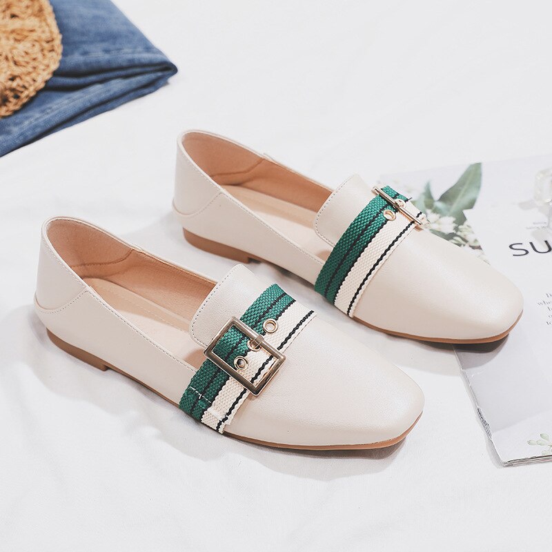 Chique platte loafers grote maat 43 dames casual schoenen gestreepte canvas-gesp dames kantoor schoenen instappers comfortabele dames bootschoenen