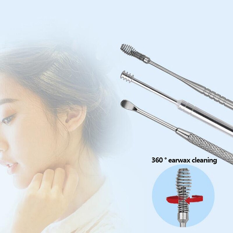 7 Stks/set Rvs Oor Wax Pickers Set Earpick Wax Remover Rvs Oor Cleaner Tool