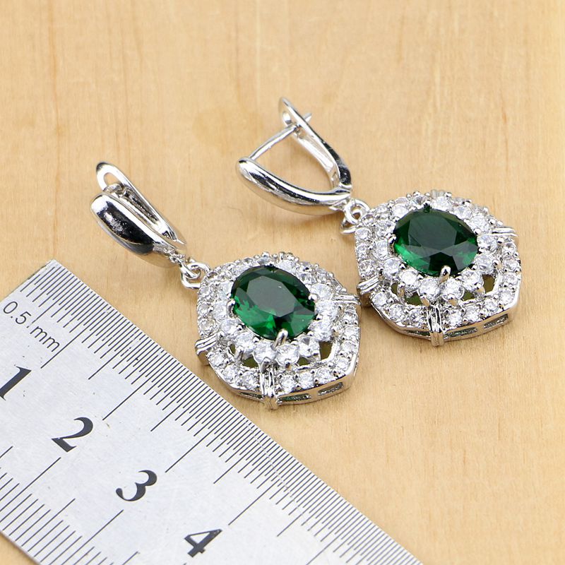 925 Sterling Silver Jewelry Green Created Emerald White Zircon Jewelry Sets Women Earrings/Pendant/Necklace/Rings/Bracelet T203