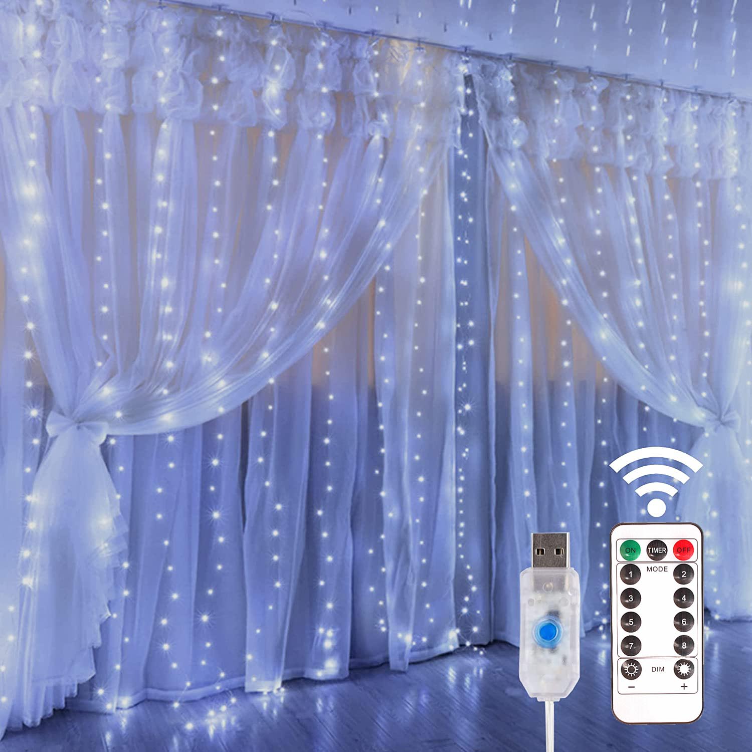 LED Kupfer Draht Vorhang Lichter USB Energie Gebühr Fernbedienung Girlande LED-leuchten Weihnachten Dekoration Girlande Fenster Beleuchtung Saiten: veränderbar / 61-70W