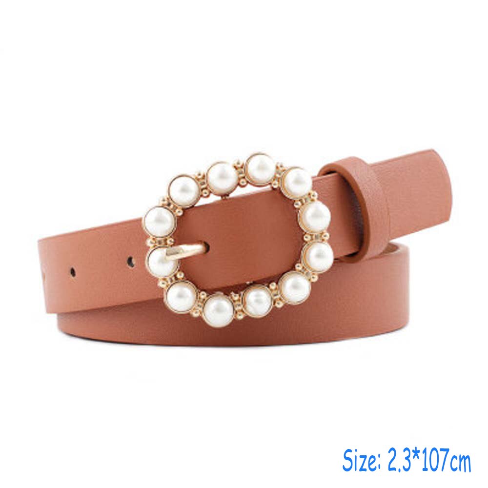 1pc Frauen Perlen Perlen O-Ring Schnalle Gürtel PU Taille Gürtel Für Dame Kleid Kleidung Zubehör Schwarz Leder luxus Bund: E