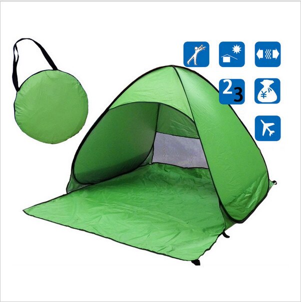 Beach tent boat ultra light folding tent pop-up automatic open tent family travel fish camping shade fishing outdoor ice fishing: Green