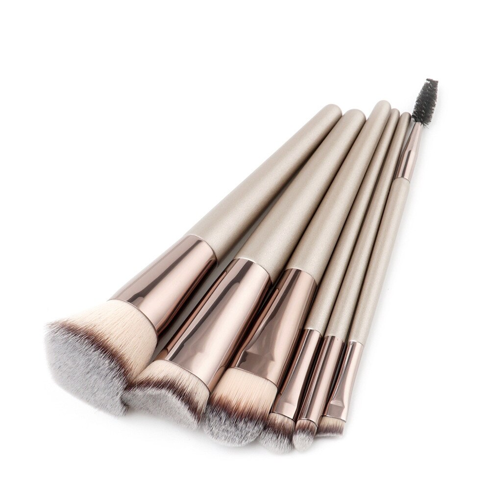 Billigste champagne træ foundation pudder kosmetisk øjenbryn øjenskygge børste kit makeup artist børste sæt værktøjer: Xb 7 stk zs børste