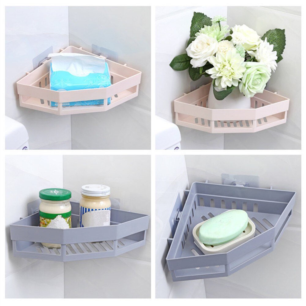 shower corner shelf Traceless Plastic Storage Rack For Bathroom Kitchen Punch-Free Firm Shower Shelf Organizer QE
