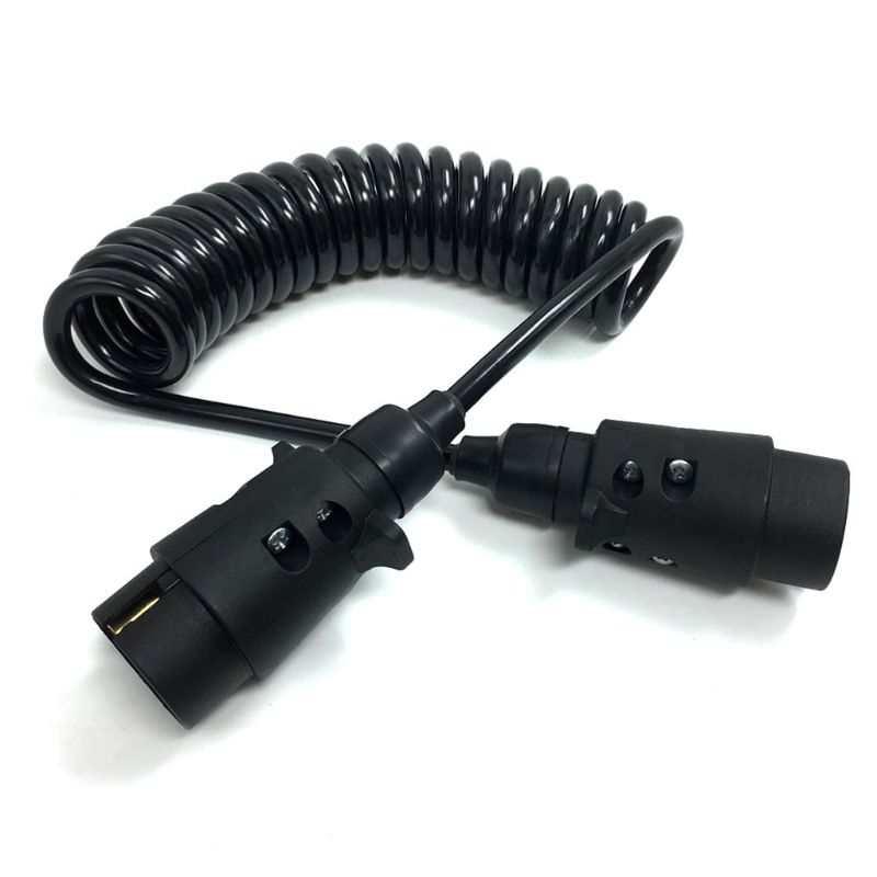 7 Pin Plastic Trailer Plug X2 w/curly extension Cable 1.5M Male to Male 12V Trailer Lighting Board Caravan 270E