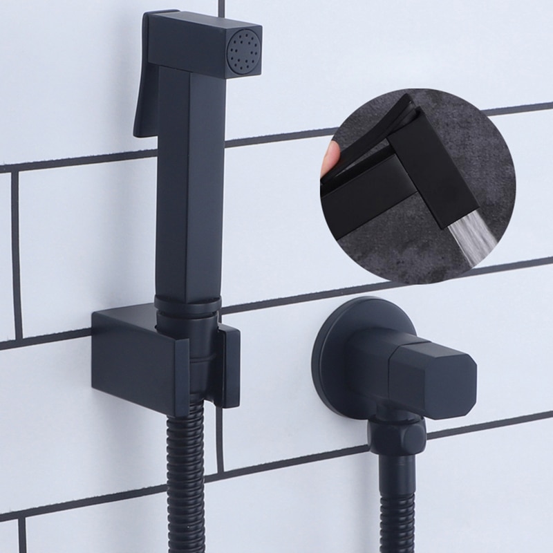 Bidet Mixer Faucets Black Brass Single Cold Toilet Corner Valve Handheld Sprayer Hygienic Shower Head Wash Car Pet Airbrush Taps