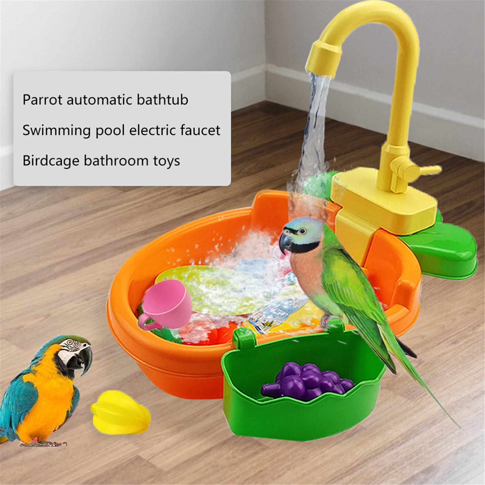 Birds Automatic Bathtub Bird Bath Tub Parrot with Faucet Bird Shower Bathing Tub Bird Feeder Bowl Parrot Automatic Bathtub Pool