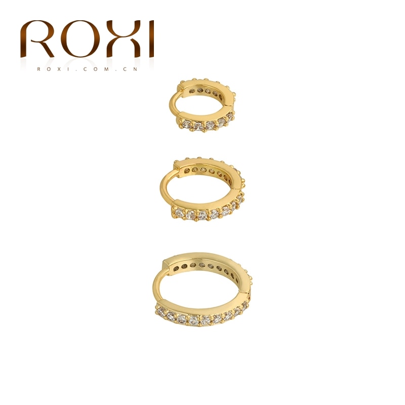 ROXI 3pcs Classic Wild Zircon Round Hoop Earrings for Women Girls Wedding Jewelry Cartilage Earring 925 Sterling Silver: B