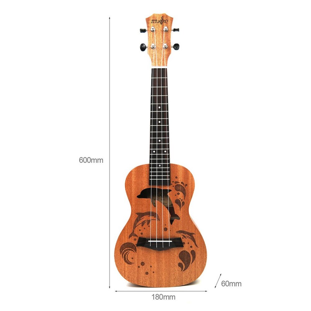 21 Inch Sapele Dolphin Pattern Ukulele Hawaii Mini Guitar 4 Strings Uke Brown Rosewood Instrument Ukelele