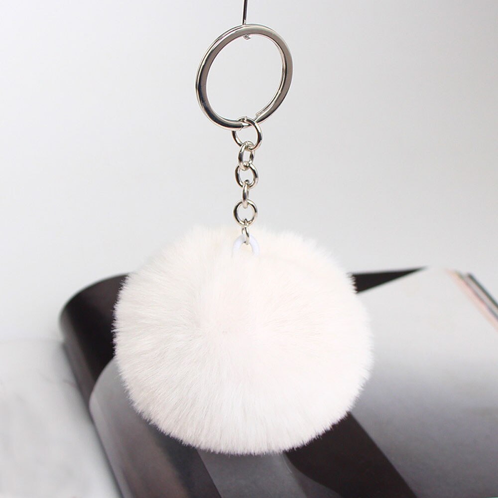 20 Colors Fluffy Fur Pom Pom Keychains Soft Faux Fur-like Ball Car Keyring Key Holder Women Bag Pendant Jewelry: white