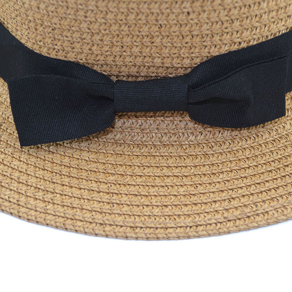 Betoverende opvouwbare unisex strik ronde platte rand strohoed zomer strandpet