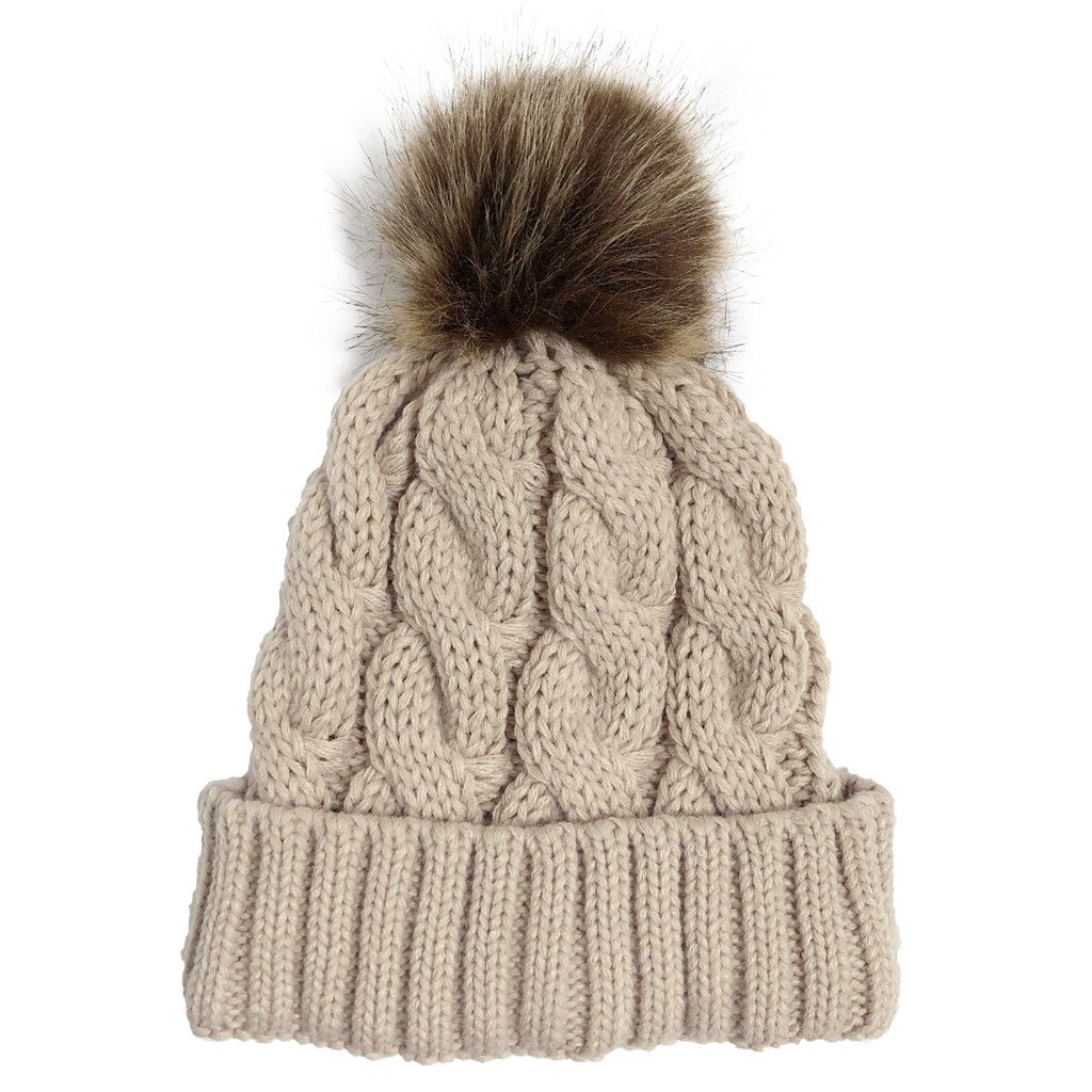 Tilfeldig ensfarget søm strikket ull med kulevarmende snu lokk kvinner uformell fast søm utendørs plysj ballhatter: beige