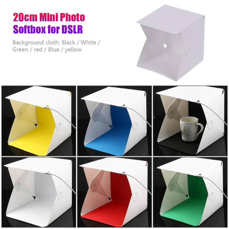 Caja de luz plegable de 20cm, fotografía portátil, tienda de estudio fotográfico LED, Softbox LED, Kit de fondo, Mini caja de luz USB para cámara DSLR