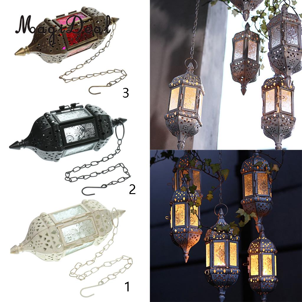 Marokkaanse metalen holle hangende kaarsenhouder, decoratieve kaarslantaarnlamp met 66cm kettingen, voor bruiloftsdecoratie