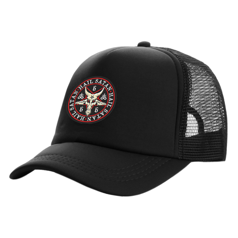 Hail Satan 666 Baphomet pentagramme casquette de camionneur hommes pendentif rouge chèvre chapeau casquette de Baseball Cool été unisexe maille Net casquettes: Rouge
